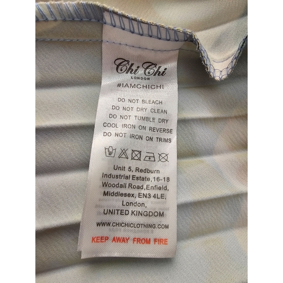 Chi Chi London Blue Floral Print Ruffle Pleated Midi Dress Size 16 - Picture 9 of 10